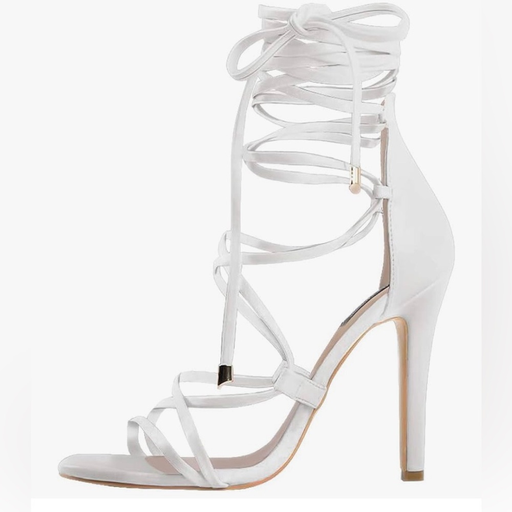 White Gladiator Lace up Strappy Sandal Sandal Heels